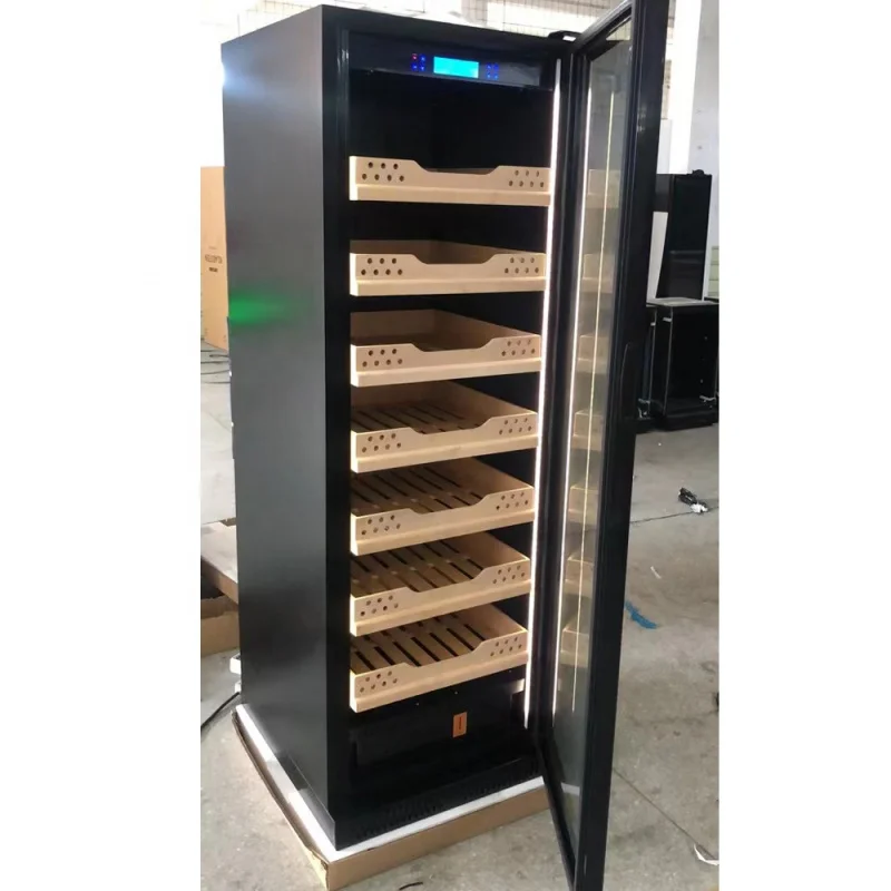 カスタム高級木製ガラス扉付きシガーヒュミドールキャビネット