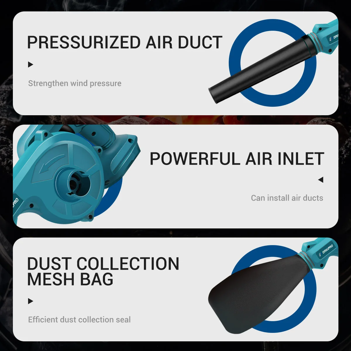Imagem -06 - Drillpro-ventilador de ar Elétrico sem Fio Aspirador para Remoção de Poeira Máquina de Neve Ferramenta Elétrica Bateria 18v