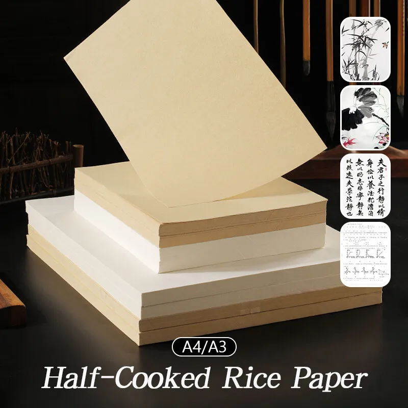 

100PCS Half-Cooked Chinese Painting Rice Paper Calligraphy Practice Special Paper Brush Painting Paper Rice Paper Thicken