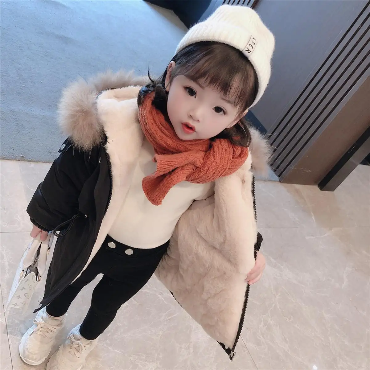 Girls Baby\'s Kids Coat Jacket Outwear 2023 Hooded Plus Velvet Thicken Warm Winter Autumn Top Cotton Teenager Fleece Children\'s C