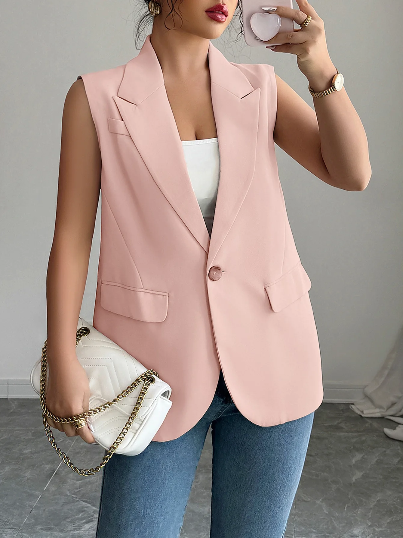 

Elegance Temperament Sleeveless Vest Commuting Small Suit Women's Clothing 2025 Summer Station Жилетка Женская