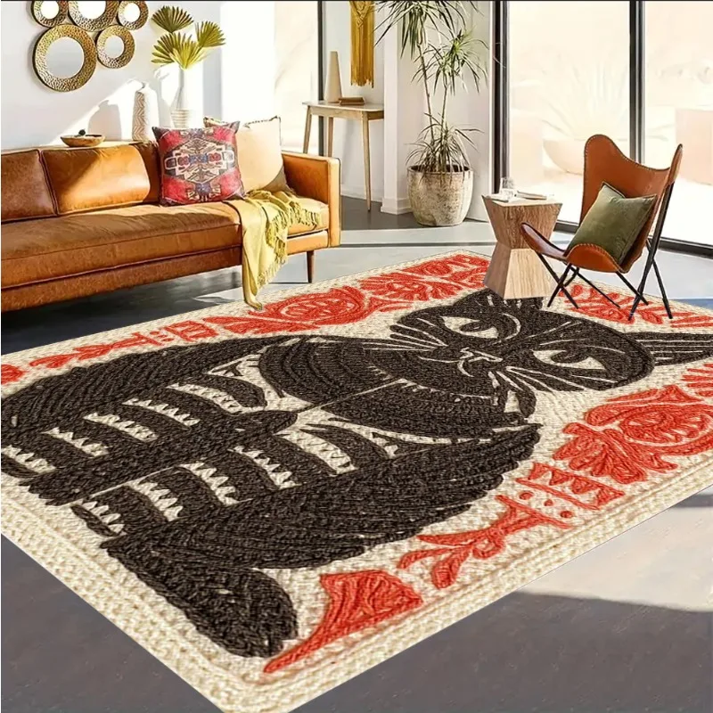 Cat and Floral Pattern Carpet Bedroom Room Bed Blanket Shoes Room Living Room Bedroom Kitchen Bathroom Rugs Washable Carpet Mat