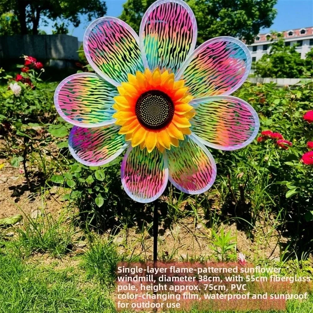 Moinho de vento de girassol multiestilos, diâmetro de pvc 30/38cm, estaca de pé, gramado, flor, catavento, mudança de cor