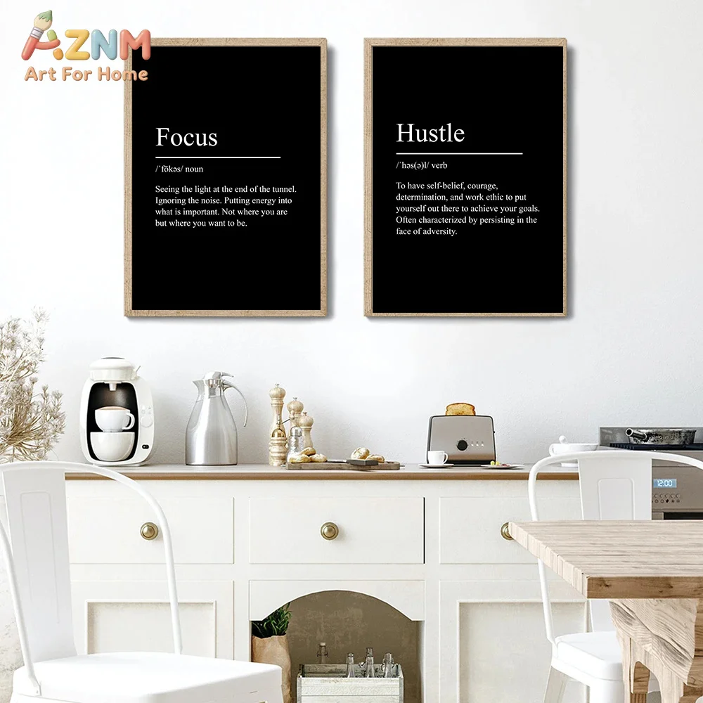 AZNM Minimalist Black Background Word Definition Canvas Wall Art Motivational Soulmate Success Family Text Print Unframed Canvas - view 2