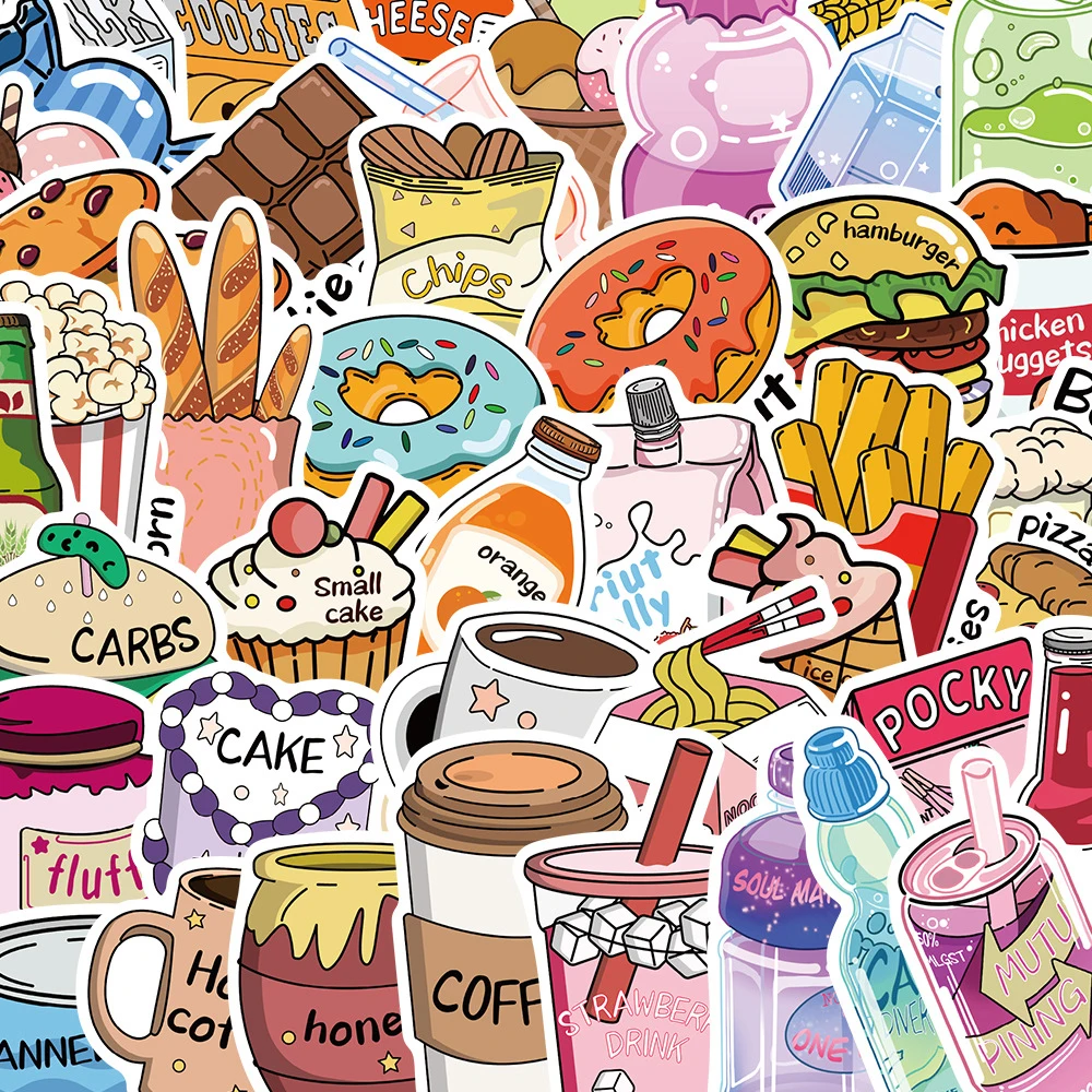 

10/30/50pcs Cute Cartoon Snack Club Stickers Food Drink Creative Graffiti Decals Luggage Phone Scrapbooking Fun Kid DIY Sticker