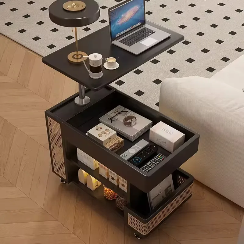 طاولة بجانب السرير لرفع الخشب الصلب، غرفة نوم صغيرة الحجم، غرفة المعيشة، أريكة منزلية، خزانة جانبية، عربة متحركة، طاولة بجانب السرير #4