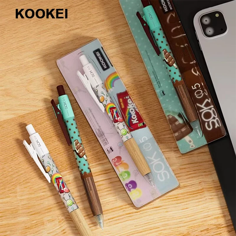 

KOOKEI 0.5mm Gel Pens Chocolate Ice Cream/Rainbow Candy Wood Beads Wood Grain Grip Quick-dry Smooth Writing Exam Student Gift