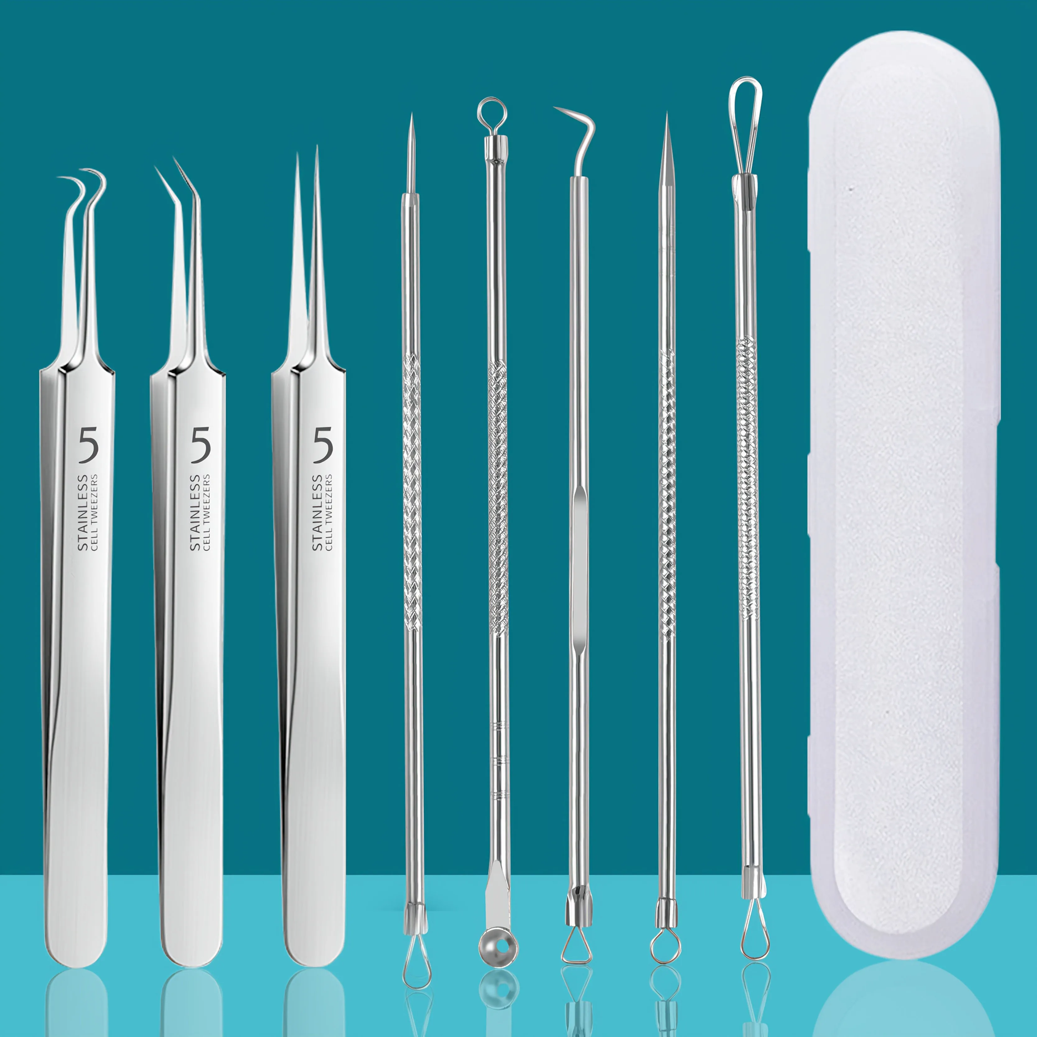 Stainless Steel 8pcs Acne Removal Tool Set - Blackhead & Pimple Popper Kit for All Skin Types, Fragrance-Free, Beauty Tools