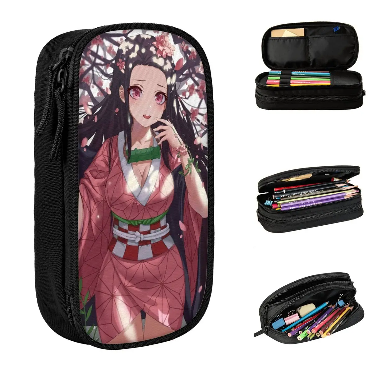 kamado nezuko demonio slayer lapis cases anime caixa de lapis caneta titular para estudante grande capacidade bolsa escritorio acessorios cosmeticos 01