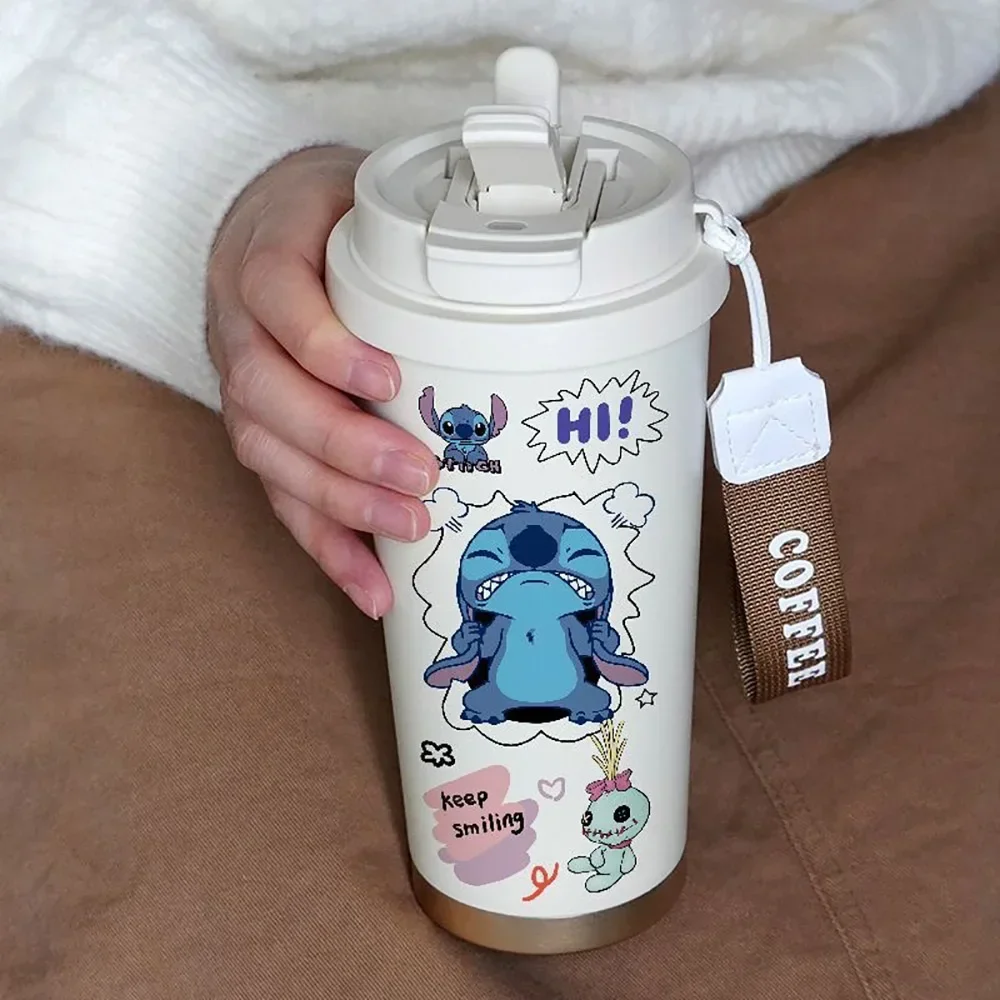 

Stitch 304 Stainless Anime Straw Cup 600ML Cartoon Thermos Cup Portable Fashion Coffee Cup Drinking Water Bottle Gift For Friend
