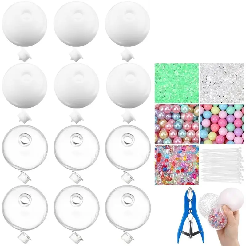 DIY Stress Ball Making Kit Milky Blank Stress Ball DIY Kit With 12 Skins Empty Squeeze Balls Fill Beads Expander Tool