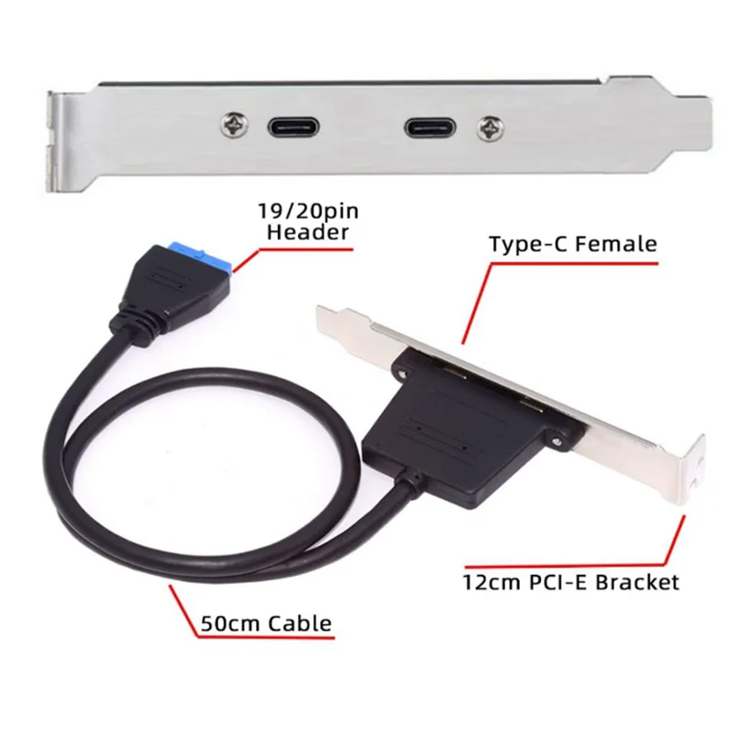 

Разъем USB 3.0 для передней панели 19/20-контактный, 1 штекер на 2 USB C «мама», удлинительный кабель для порта задней панели с кронштейном слота PCI-E