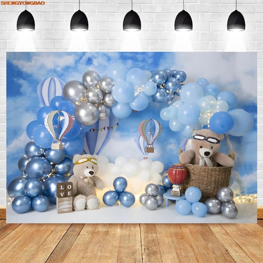 Bebê recém-nascido 1st festa de aniversário pano de fundo balões menina menino chá de bebê bolo quebra fotografia fundo decoração photo studio prop