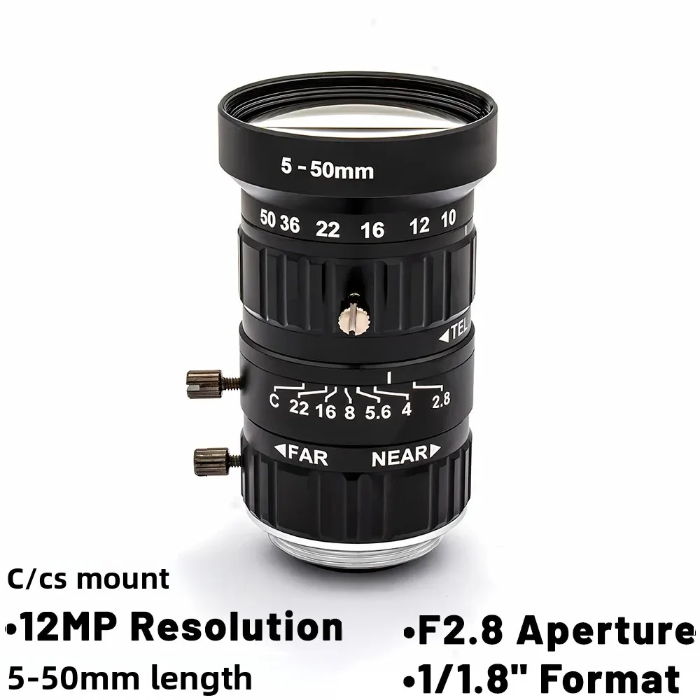 عدسة تثبيت 12 ميجابكسل C/CS 5-50 مم F2.8 1/1.8 بوصة زاوية واسعة عالية الوضوح للمراقبة USB/IP/POE CCTV كاميرات المراقبة وكاميرات الويب