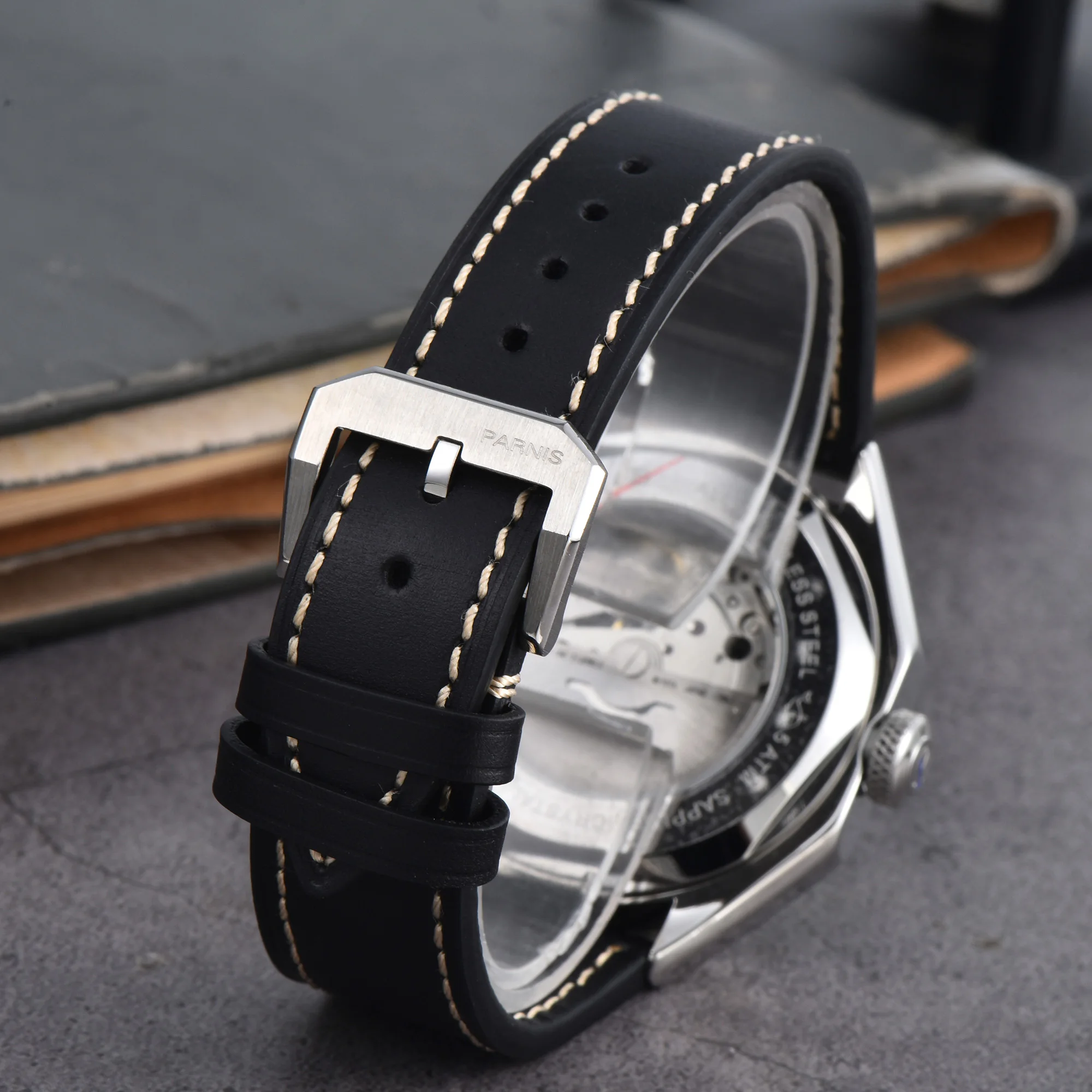 Nuovo Parnis 43mm quadrante blu orologio automatico da uomo cinturino in pelle cristallo di zaffiro Miyota 8215 orologio meccanico da uomo reloj hombre 2025