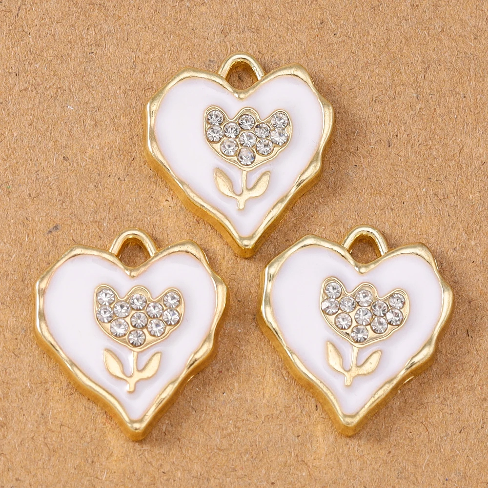 

10pcs Rhinestones Flower Love Heart Charms Pendants for Necklace Earrings Bracelet DIY Jewelry Making Accessories Supplies