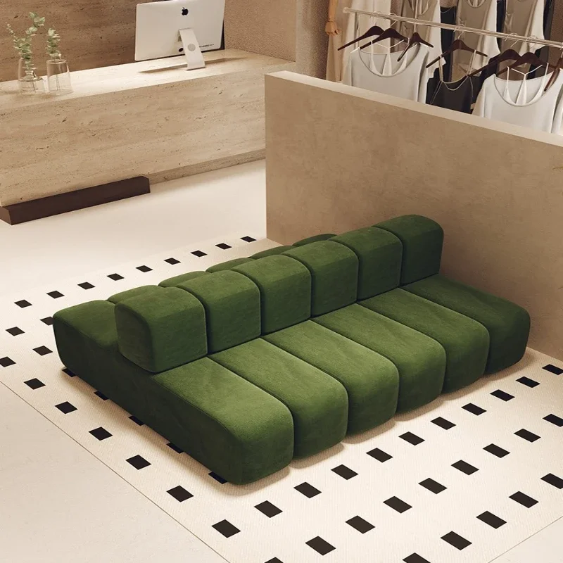 Straight row sofa seating area reception clothing store hotel lobby horizontal hall