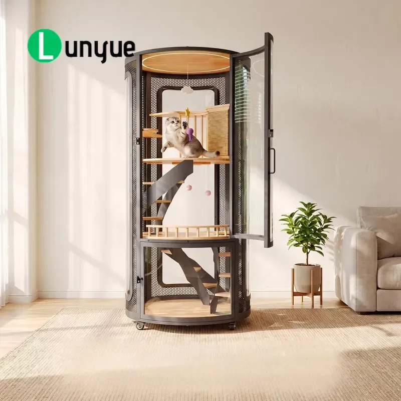 Large Luxury Panoramic Cat Villa Xingyue Castle Style Wooden Home Display Cabinet Integrated Litter Box Furniture for Cats