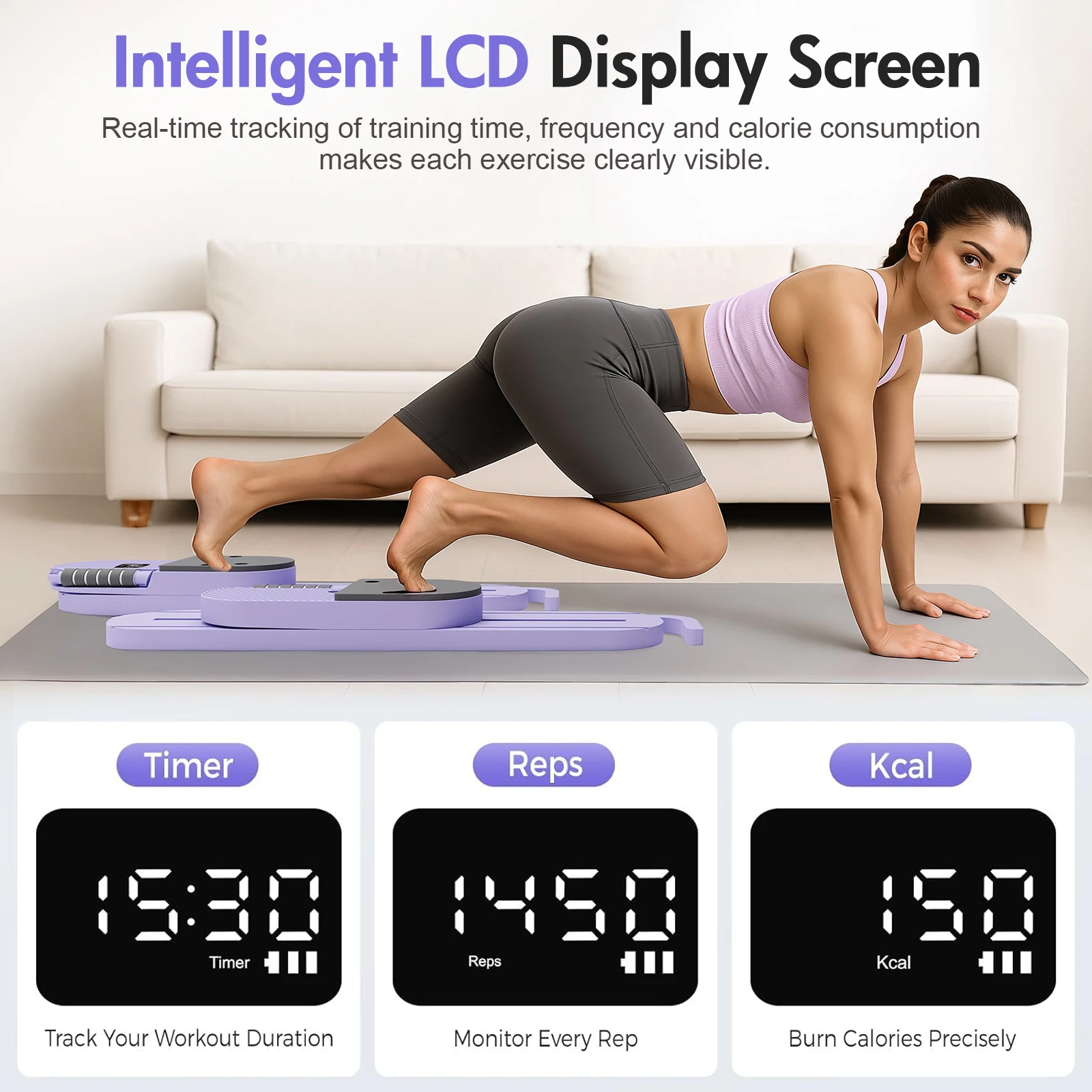 لوحة بيلاتيس المصلحة AB معدات الصالة الرياضية المحمولة المقاومة المنفصلة مع أشرطة المقاومة شاشة LCD آلة تمرين الجسم بالكامل