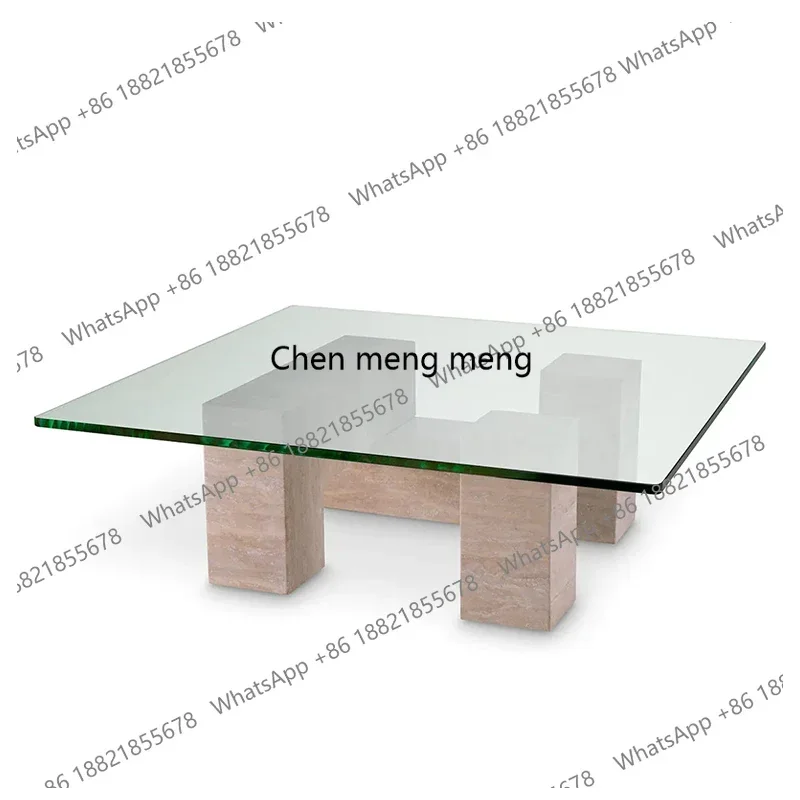 

Natural travertine coffee table modern simple living room home coffee table light luxury artistic creative glass tea table Z136