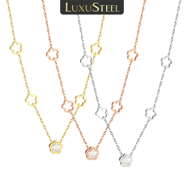 LUXUSTEEL White Shell Flower Charm Naszyjnik dla kobiet dziewczynki Luksusowa elegancka biżuteria ze stali nierdzewnej Prezenty hurtowe