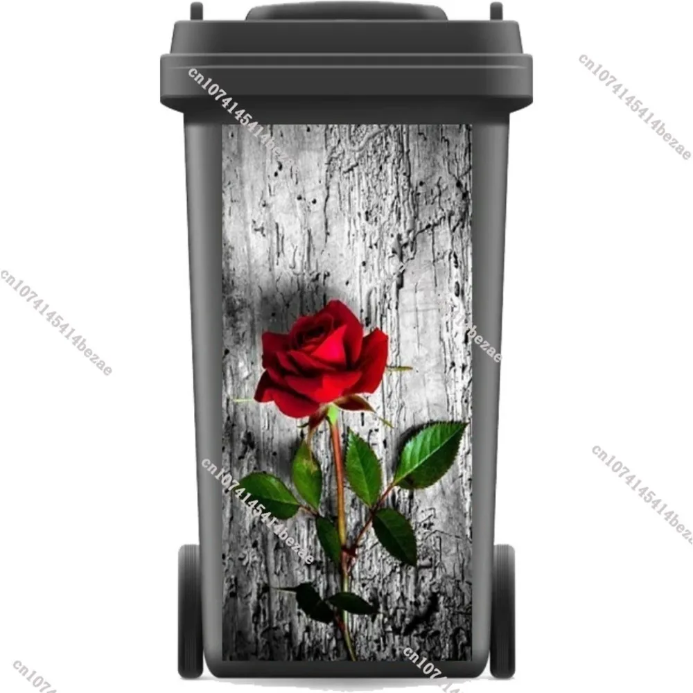 Zupełnie nowa naklejka ścienna Wheelie Bin Cover Flower Naklejka ścienna Winylowa samoprzylepna papier Akcesoria kuchenne Naklejka dekoracyjna DIY