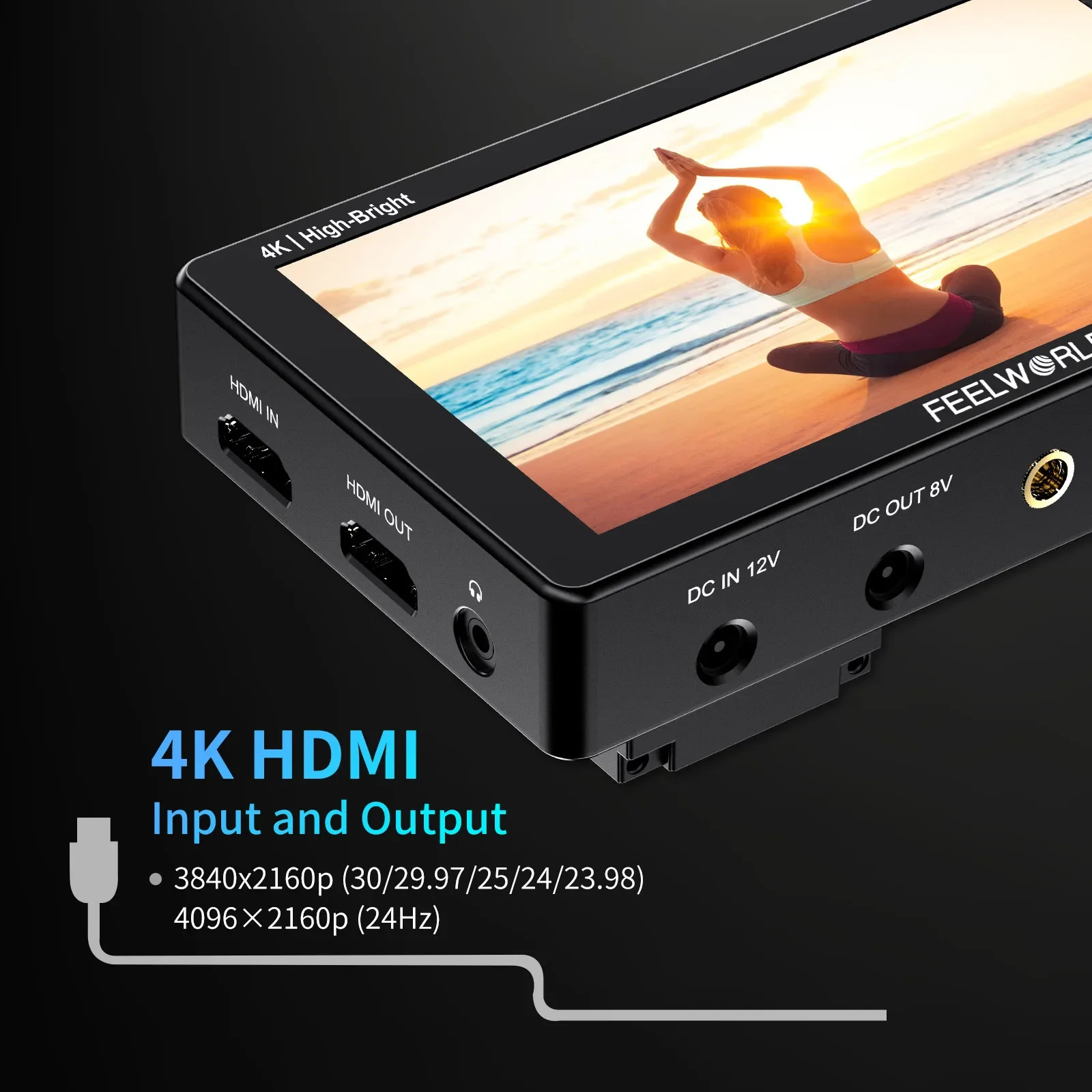 

FEELWORLD LUT5E 5.5 Inch 1600nit Touch Screen Field Monitor DSLR Camera Install Kit 4K HDMI 1920X1080 F970 External Power