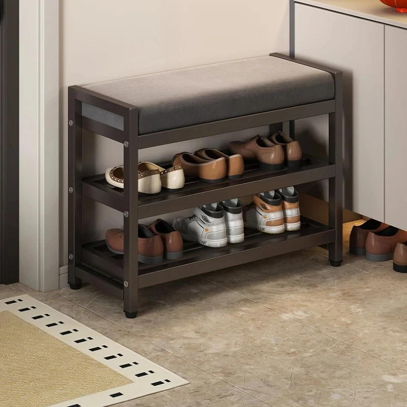 ‌Foldable Entryway Shoe Bench - Narrow Storage Ottoman with 4-Tier Rack, Quick Assembly Shoe Organizer for Porch/Apartment