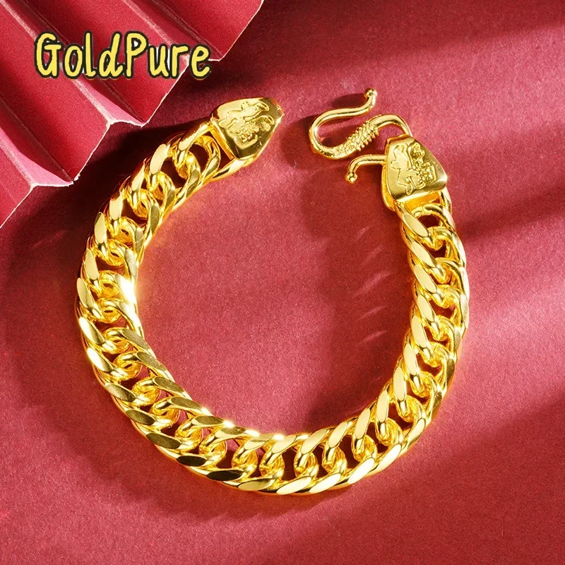 

Goldpure Luxury 24K 9999 Pure Gold real gold Men's Double Buckle Boss Bracelet