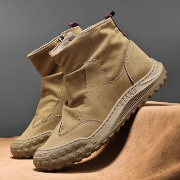 남성용 작업 안전 부츠 지퍼, 캐쥬얼 두꺼운 바닥, 클래식 레트로 남성용 툴링 부츠, 남성 신발, 높이 증가, 패션 