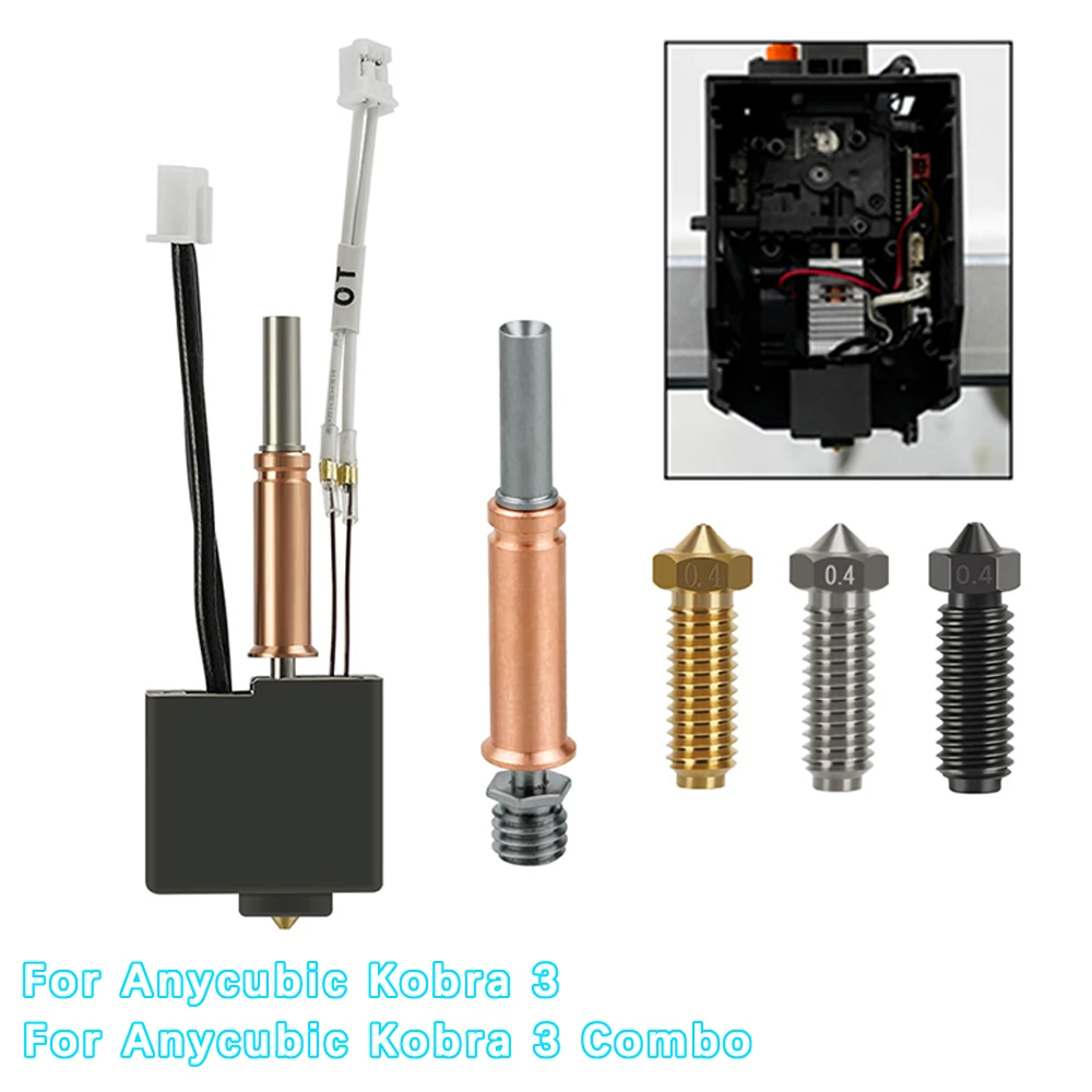 

Комплект Hotend для Anycubic Kobra 3, комбинированная насадка, термистор, нагревательная трубка 24 В, 50 Вт, биметаллическая терморазрывная трубка, горячий конец для Anycubic Kobra 3