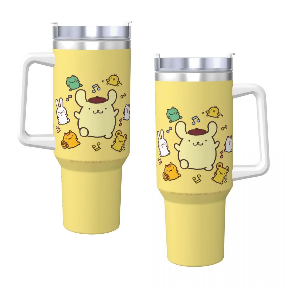 Stainless Steel Tumbler Pom Pom Purin Mugs Cup With Straws Sanrio Travel Drink Water Bottle Insulated Large Capacity Coffee Mug