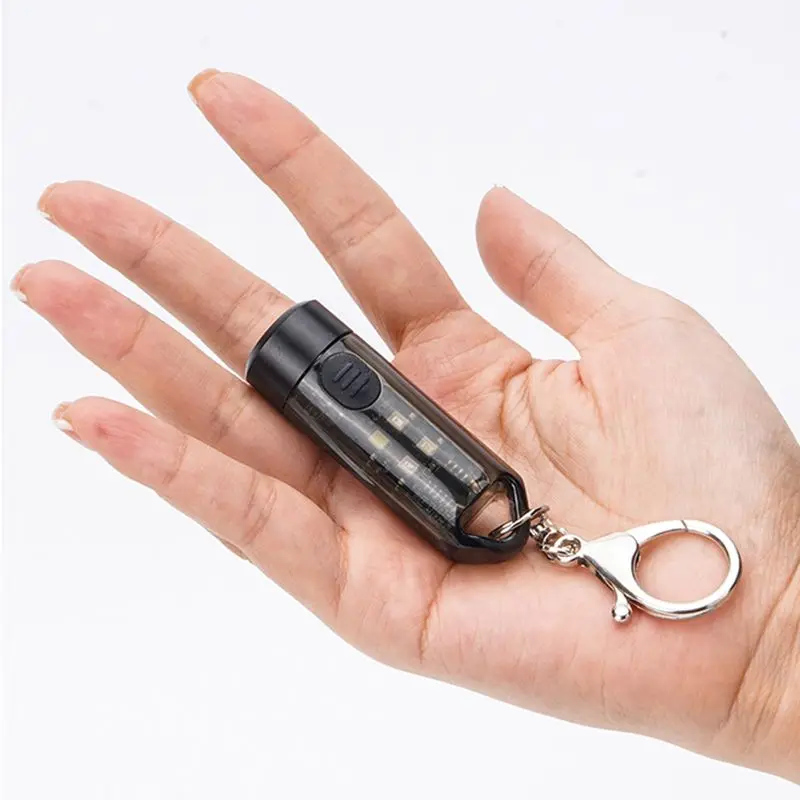 

Portable Mini LED Keychain Flashlight UV Light Red Blue Signal Lamp USB Type-C Rechargeable Lightweight Cap Clip Whistle Light