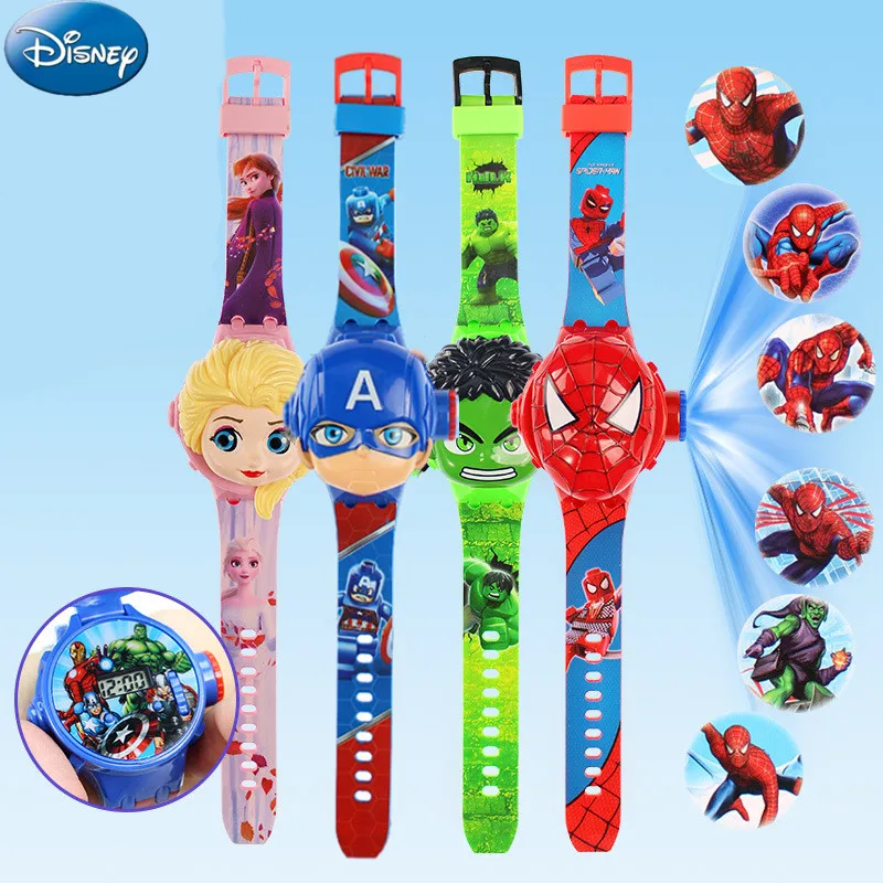 Disney Kid Cartoon Cool Spiderman Ptojectio Watch Hulk Boy Unicorn Princess Elsa Flash Electronic Digital Student Toy Clock