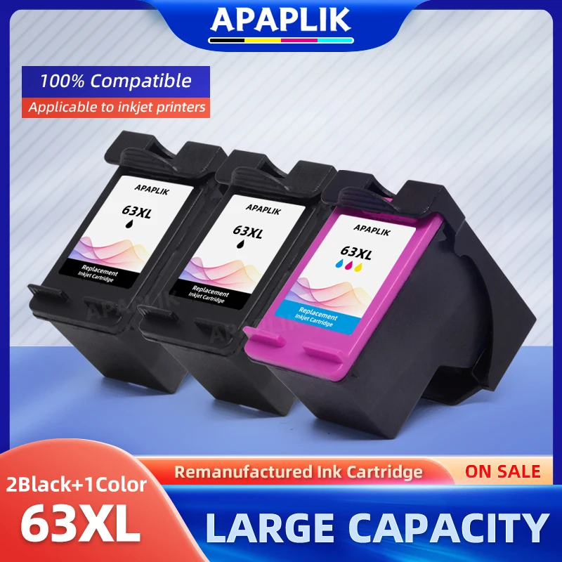 Apaplik 3パックインクカートリッジ63XL互換hp 63インクカートリッジdeskjet 2130 2131 3630 4250 5230 5232 5255 3632 3633プリンタ