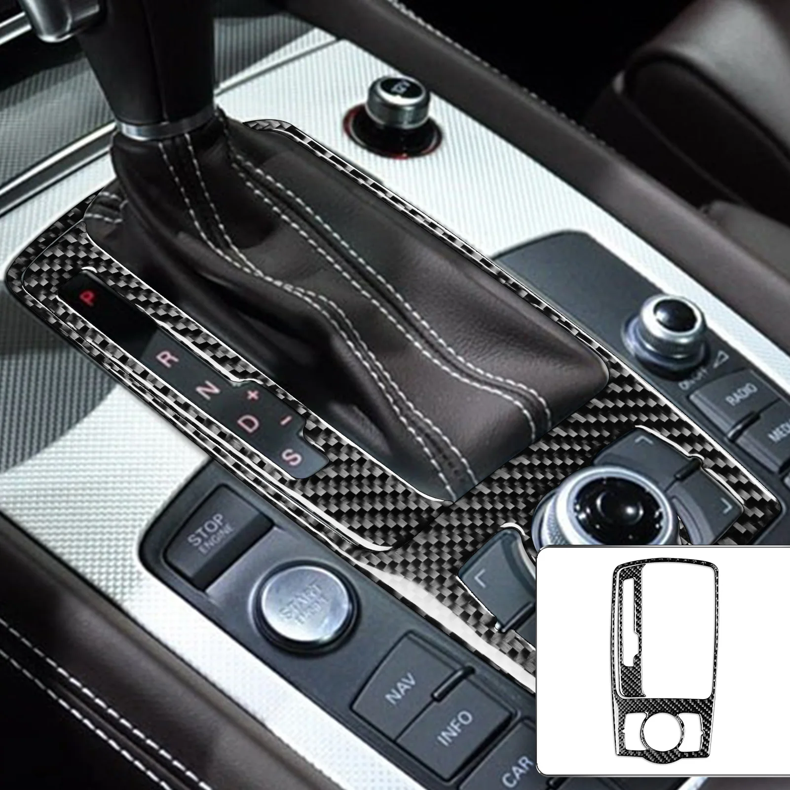 Picture 4: For Audi Q7 2007 2008 2009 2010 2011 2012 2013 2014 2015 Gear Shift Knob Control Panel Frame Real Carbon Fiber Car Accessories