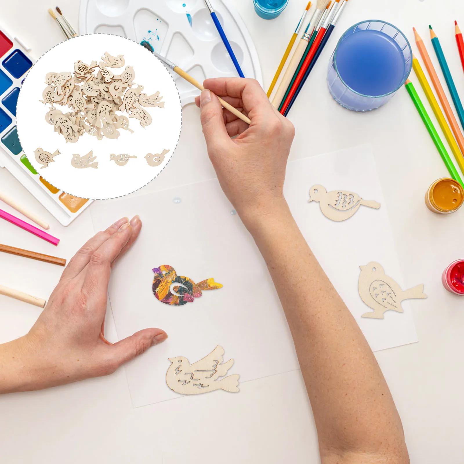 

50Pcs Bird Shape Wooden Slices Unfinished Craft Pieces DIY Wooden Embellishments for Home Decor Bird Shape Slice