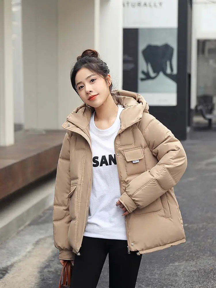 Vielleicht New 2022 Women Short Jacket Winter Thick Hooded Cotton Padded Coats Female Korean Loose Puffer Parkas Ladies Oversize