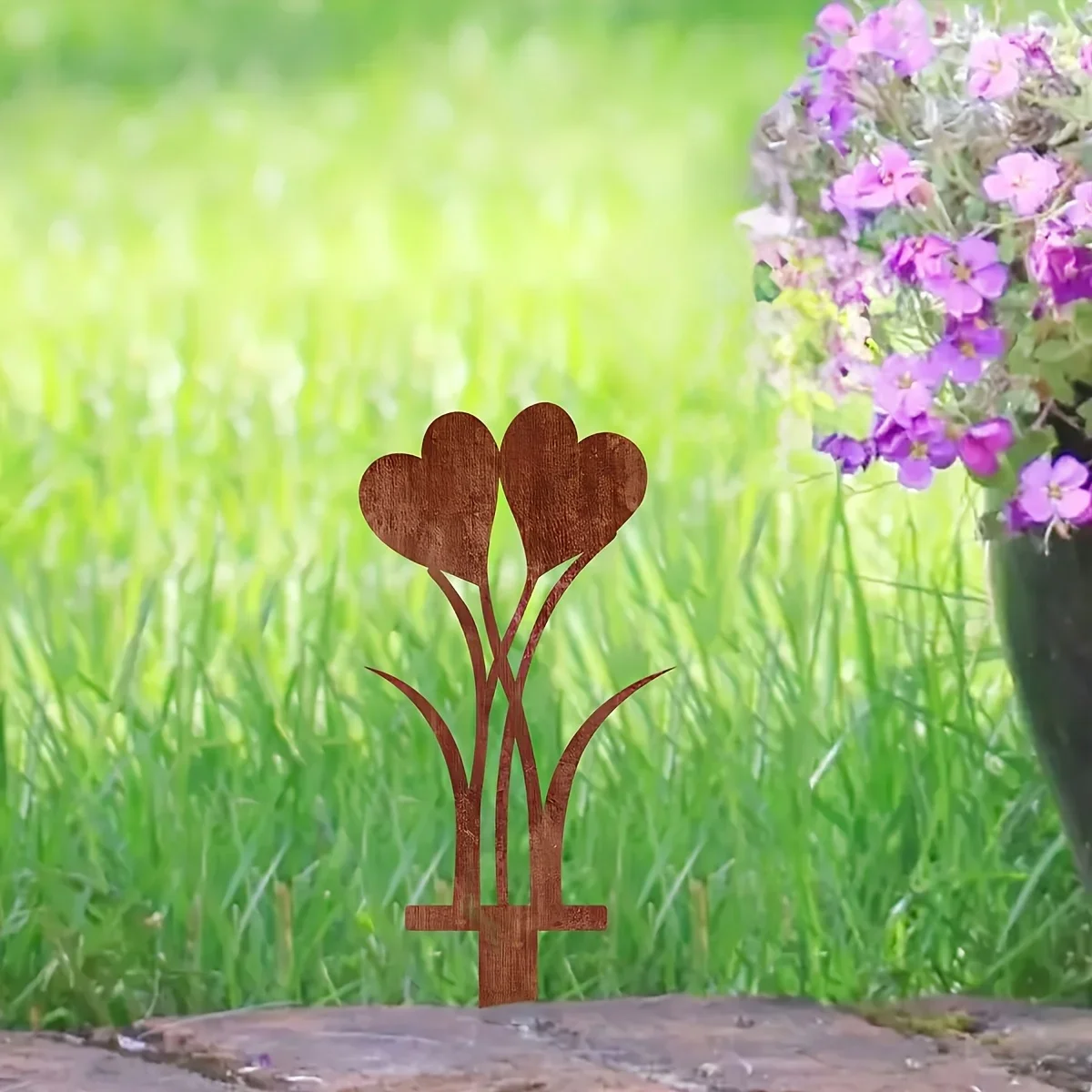 Iron Heart Garden Decorative Stake, 1pc Suitable for Courtyard, Balcony, Flower Pot Embellishment, Weddings, Valentine's Day