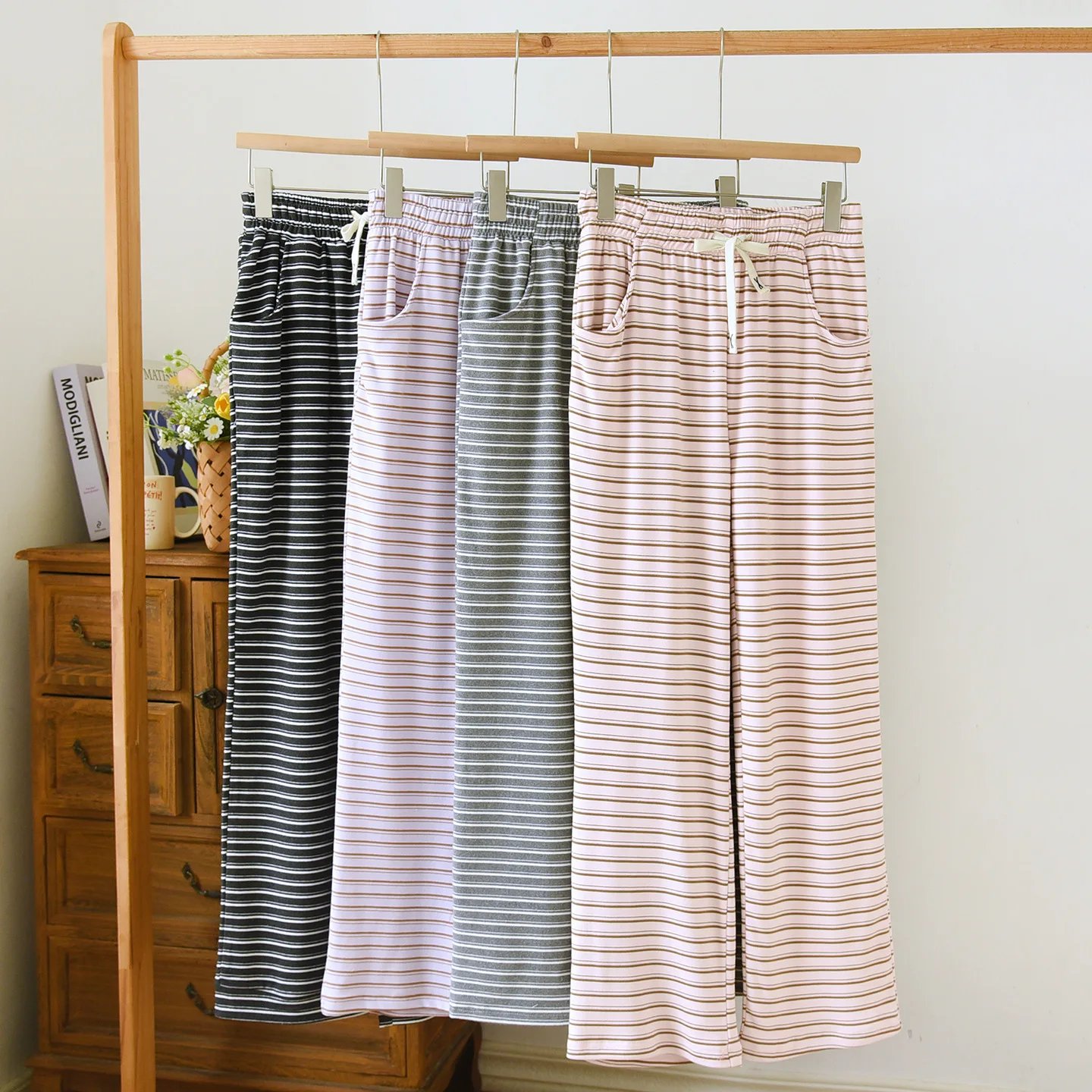 

striped casual Velvet Fleece warm home pants women sleep bottoms soft pajamas pants sleepwear trousers