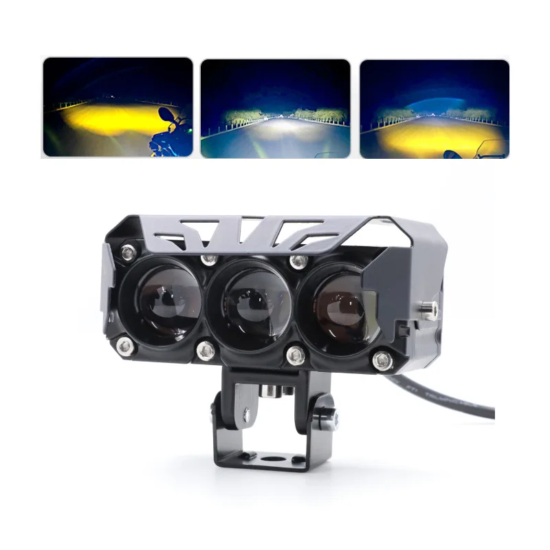 

SAAR New Motorcycle LED Spotlight Headlight Dual Color Light Three-Eye Lens Fish Eye Light Bright Modified Waterproof 12-8