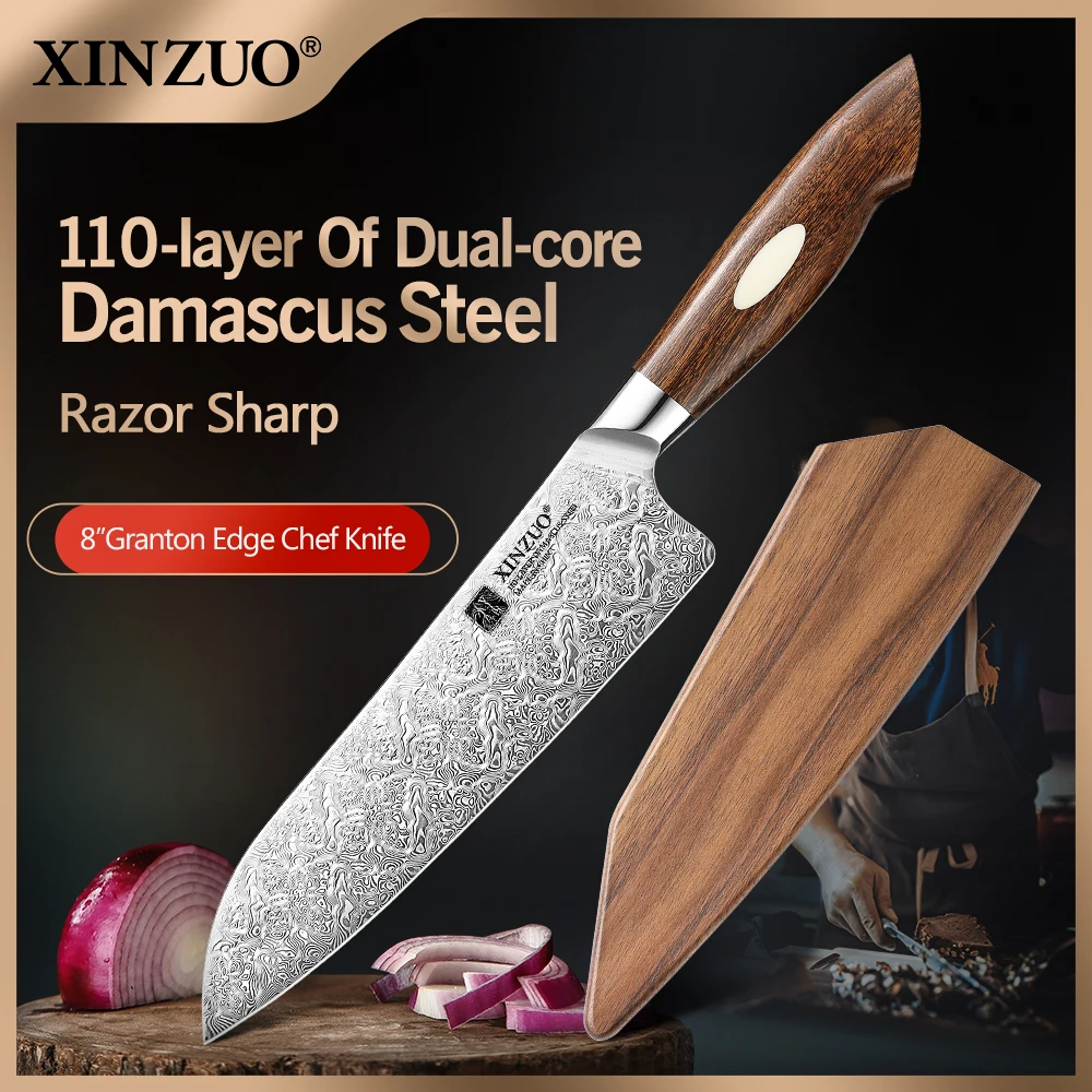 XINZUO 7.8'' Japanese Chef's Knife High-carbon Dual-core Damascus Steel Cooking Knife for Meat Vegetable Fish Fillet Salmon