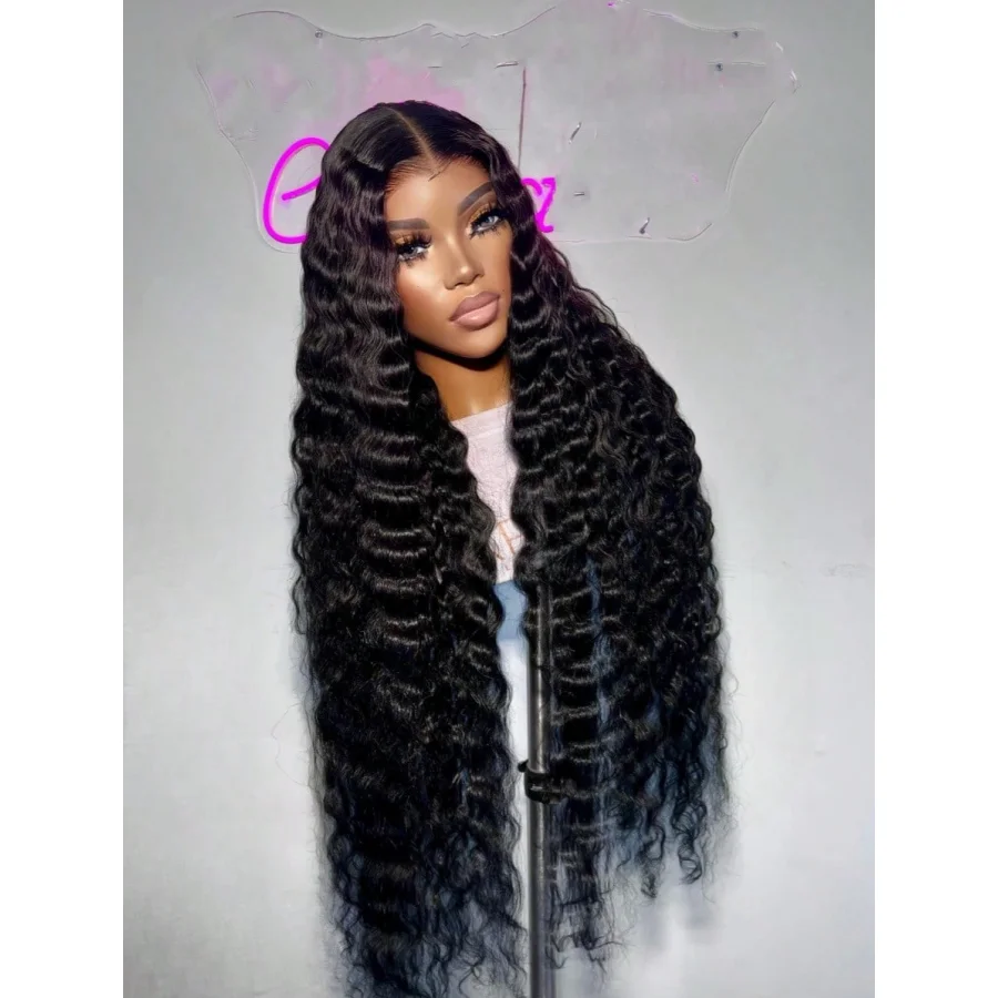 200% 40 بوصة 5x5 موجة عميقة الدانتيل إغلاق الباروكات شعر الإنسان قبل قطعها مع شعر الطفل 13x4 HD الدانتيل الشفاف الباروكات الأمامية مجعد