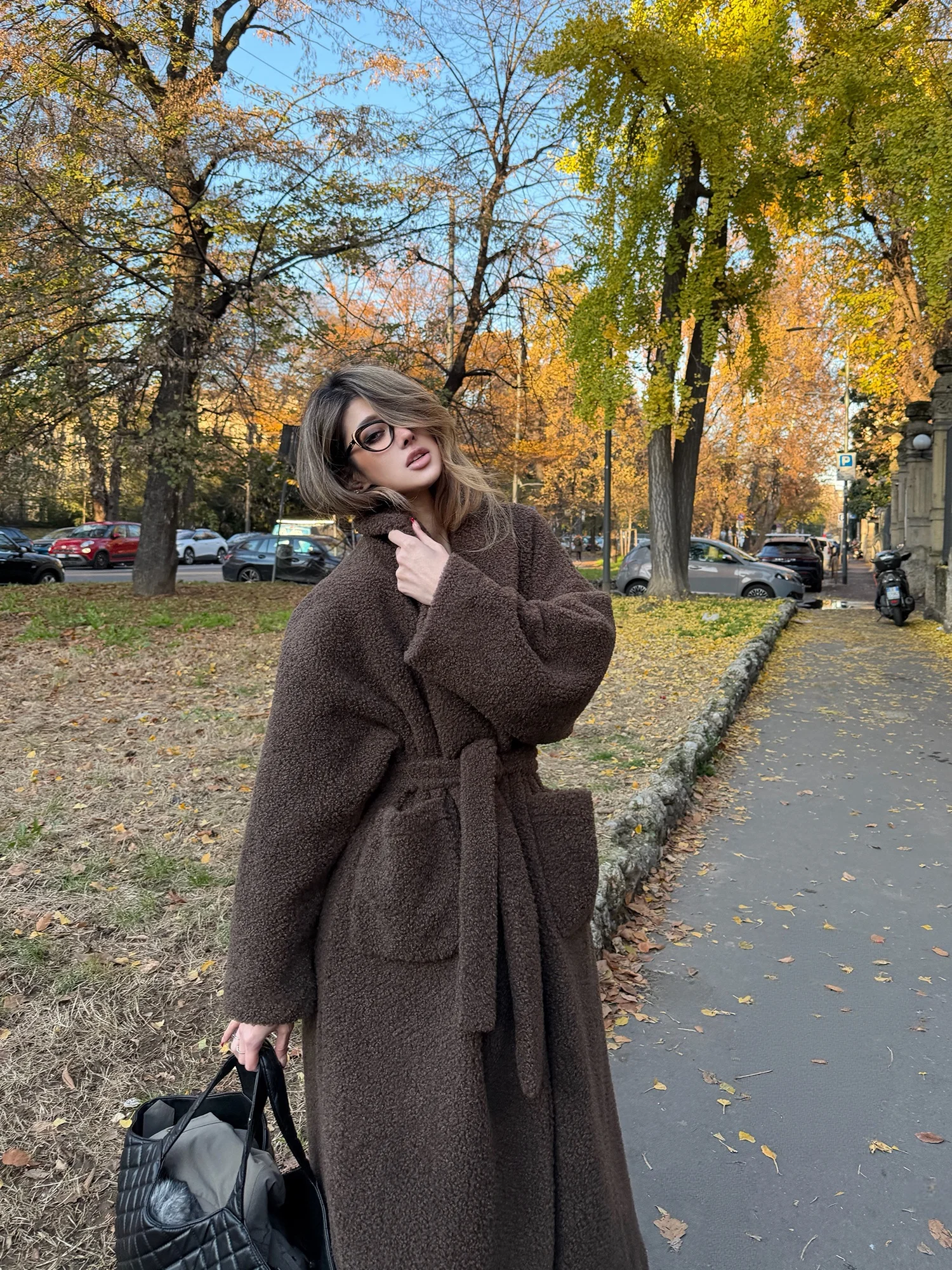 

Thiened Lamb Velvet Jaet Bubble Fur Coat Medium Length Outerwear Soft Cotton Batobe Sle Casual Winter Women's Coat