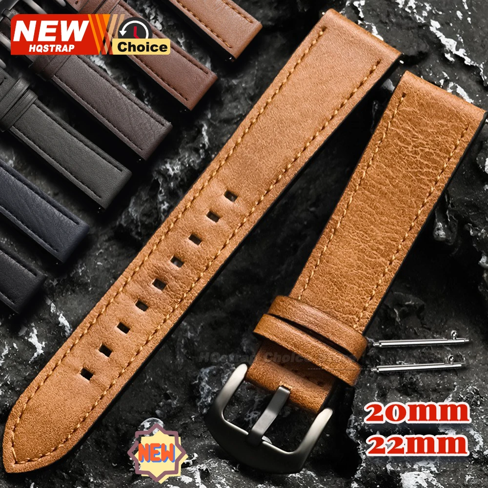 Schwarzes Verschluss-Uhrenarmband 20mm 22mm für Huawei Uhrenarmband Smartwatch Lederarmband für Samsung 4/5/6/7 40mm44mm Classic Universal
