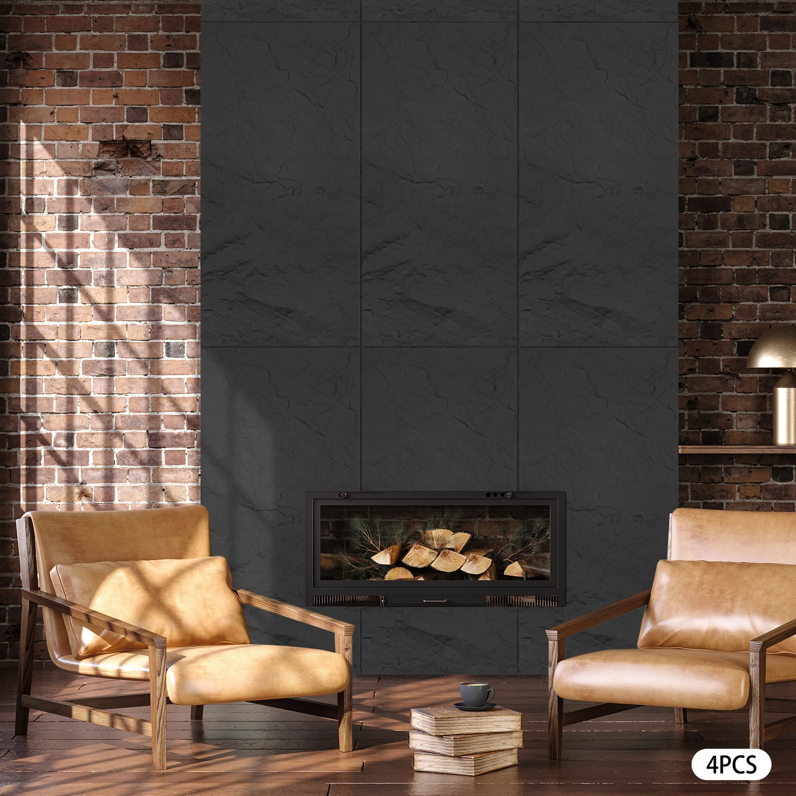 4 قطع من ألواح الحائط المصنوعة من الحجر الصناعي مقاس 60 × 120 م، لوحات PU باللون الأصفر والذهبي/الأسود لديكور الحائط الداخلي، جدار حجري مقلد للمنزل والمكتب