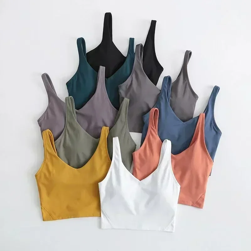 Lemon Women Sports Vest Built-in Chest Pad Fitness Running High Elastic Breathable Bra Deep U Back push-up Yoga Top Underwear