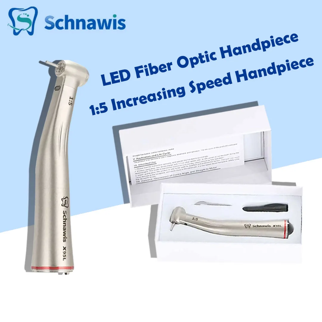 

X95L Dental Against Contra Angle 1:5 Increasing Speed Handpiece LED Fiber Optic Handpiece Inner Water Red Ring contraangulo Tool