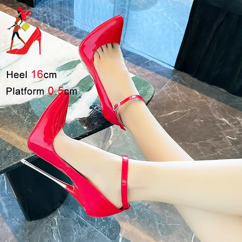 Ankle Buckle Strap 16CM Extreme High Heels Chic Fetish Women Shoes Pointed Stilettos Model Show Club Sexy Pumps Large Size 46