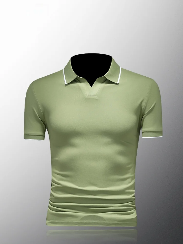 

Мужская футболка Briti Sle V-Ne с коротким рукавом, приталенного кроя, однотонная, летняя, модная, с воротником-стойкой, с коротким рукавом